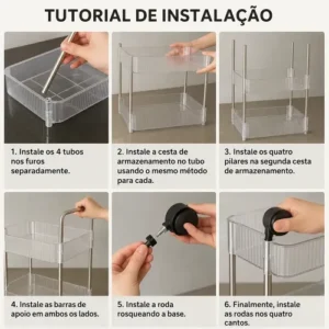 Carrinho De Canto Organizador Auxiliar Rodinha Prateleiras Cristal - Imagem 4
