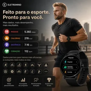Smartwatch Inteligente Relógio Eletromind Bluetooth Chamadas Ip68 À Prova D'água Redondo Monitoramento Sono Saúde Esporte Preto - Imagem 6