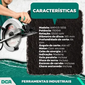 Serra Circular 185mm 7.1/4 1500w Dca Amy03-185s Industrial - Imagem 11