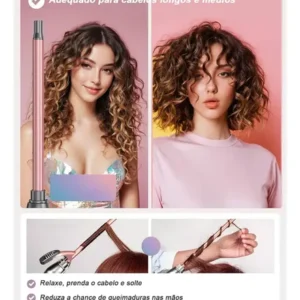 Modelador de Cachos BrisaBras 9mm Cerâmica Revestimento LCD 230°C Rosa Bivolt Duplo - Imagem 6