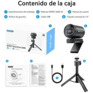 EMEET S600 4K 30FPS Webcam 1080P 60Fps Camera Para Pc Kit Videoconfercncia Live Streaming Com Tripé Autofoco Microfone - Imagem 13