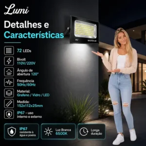 Kit 4 Holofote Refletor Super Led 300w Luminária Cor Da Luz Branco Frio 6500k Ip67 Bovolt Preto - Imagem 4