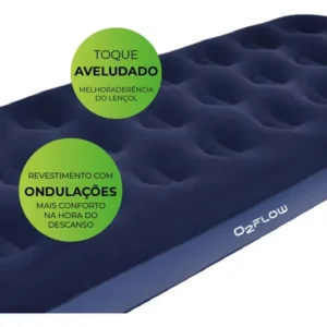 Colchão Inflável Solteiro Multiuso Aveludado O2Flow Azul - Imagem 4