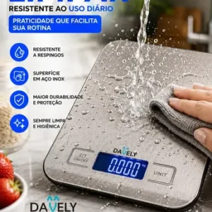 Balança Digital Cozinha eletrônica Touch 10kg Inox Display Led LCD culinária Fitness pesagem alimentos para dieta portátil alimentar Foods Comida Profissional Domestico Confeitaria Nutricional Davely. - Imagem 6