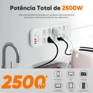 Filtro De Linha Régua Extensão 10 Tomadas Com 3 Usb E 2 Pd - Imagem 4