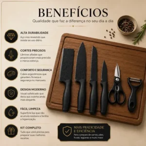 Kit Facas Inox 7 Peças Jogo para Cozinha Churrasco Conjunto Premium + Brinde Afiador De Facas Aquattro - Imagem 3