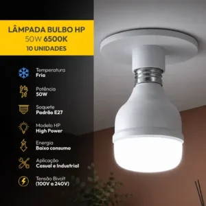 Kit 10 Lampadas Led Bulbo Hp 50w 6500k E27 110v/220v Alut - Imagem 4