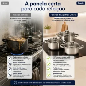 Jogo de Panelas Chef D Inox 3 Peças com Tampa de Vidro p/ Indução - Imagem 3