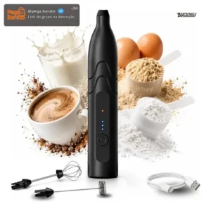 Mixer Elétrico Portátil 2 em 1 Recarregável Potente Misturador de Bebidas e Ovos 3 Velocidades Usb Batedor e Fue Fouet - Imagem 1