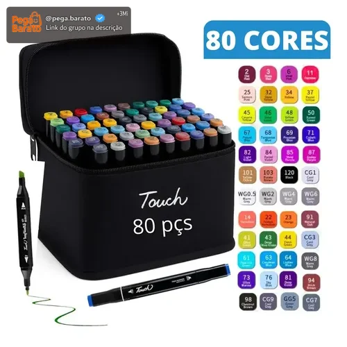 Kit Canetinhas 80 Cores Bobbie Goods Ponta Dupla Colorir