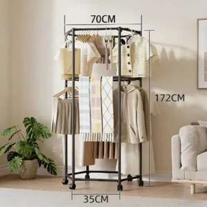 Cabideiro Hexagonal Haste Dupla Com Rodízios Para Roupas - Imagem 4