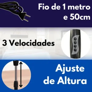 Ventilador De Pedestal Silencioso Leve 5 Pás 3 Velocidades - Imagem 4