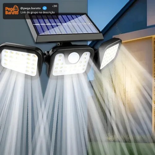 Refletor Solar Led 3 Cabeças Ajustavel Sensor Movimento 50w