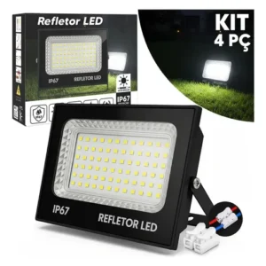 Kit 4 Holofote Refletor Super Led 300w Luminária Cor Da Luz Branco Frio 6500k Ip67 Bovolt Preto - Imagem 5