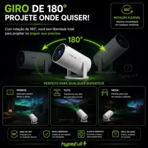 Projetor Portátil Cinema Smart Android 12 Premium WiFi 5G Bluetooth 2GB RAM 16GB Suporta Full HD e 4K Giro 180° Hypefull Série HY300 Homologado Anatel Bivolt - Imagem 5