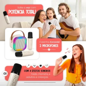 Caixinha Som Karaokê 2 Microfones Caixa Bluetooth Infantil - Imagem 3