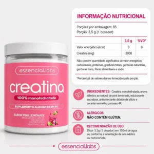 CREATINA MONOHIDRATADA 100% Pura - Sabor Pink Lemonade - 300g - Imagem 7