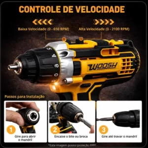 Parafusadeira Furadeira Impacto Sem Fio 2 Baterias Recarregável 48v Bivolt Velocidade Ajustavel Com Travas Mandril Resistente - Imagem 3