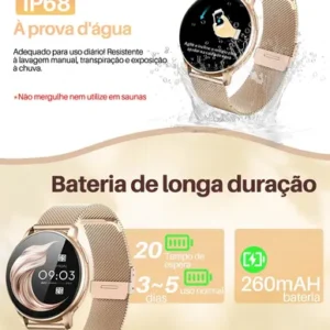 Smartwatch Chamada Relógio Inteligente Feminino/mulher Doura Dourado - Imagem 6