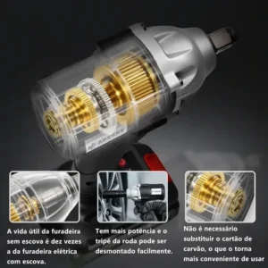 Chave de Impacto Brushless Furadeira Parafusadeira–2 Baterias + Maleta, Profissional Sem Fio Bivolt Preto ADESKE para montagem, reparos e construção BS-HT01 - Imagem 7