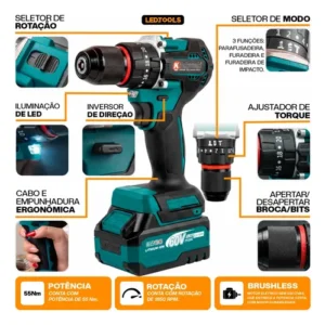 Furadeira Parafusadeira Impacto 60v A Baterias E Maleta - Imagem 9