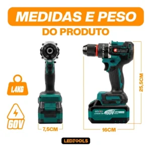 Furadeira Parafusadeira Impacto 60v A Baterias E Maleta - Imagem 10