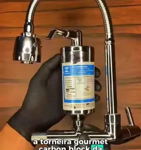 Torneira com Filtro para Cozinha Bica Flexível Móvel Em Abs Carbon Block Purificador De Agua Com Refil Instalado Registro 1/4 de Volta Gourmet Parede Luxo Chuveirinho 2 Modos de Jatos - Imagem 2
