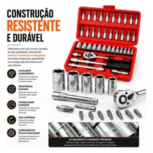 Maleta Jogo 46 Peças 1/4 Bits E Soquetes 414mm Compacto - Imagem 4