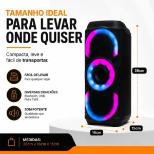 Caixa De Som Bluetooth Potente 50w Rgb Tws Usb Fm Portátil - Imagem 3