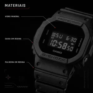 Relógio Casio G-Shock DW5600BB-1DR Digital Preto Original 200m Resistente a Impactos Pulseira de Resina Cronômetro Alarme Timer Iluminação LED - Imagem 5