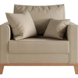 Poltrona Beny Pés E Base Em Madeira Linho Cotton Bege Cor Marrom-claro Mobly - Imagem 2