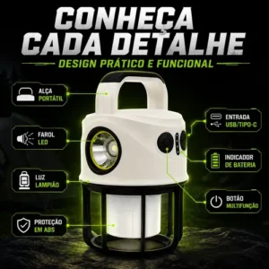 Lampião Lanterna Led Recarregável Usb 2 Em 1 Camping E Pesca - Imagem 8