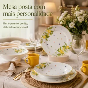 Aparelho Jogo De Jantar 16 Peças Porcelana Florido Limão - Imagem 6