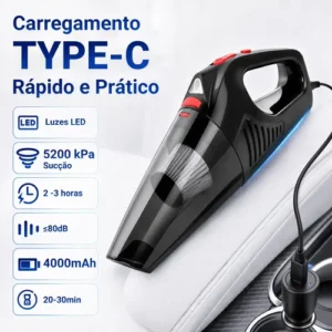 Aspirador De Pó Portátil Carro Sem Fio Com Led Alta Potência - Imagem 3