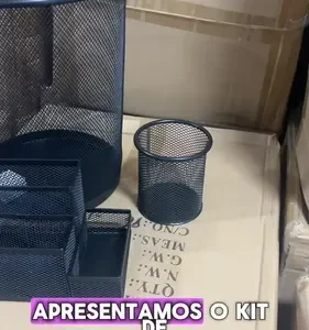 Kit Organizador De Escritório Preto Porta Treco Caneta Lixo - Imagem 13