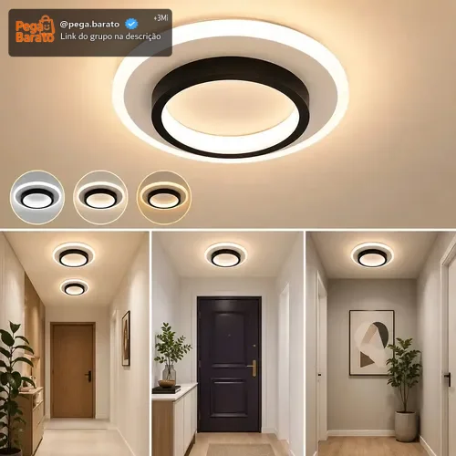 Luminária De Teto Sobrepor Plafon LED Pendente Redonda Luz Moderna - Luz Branco Frio, Quente e Neutro