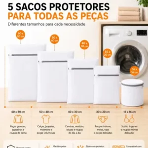 Kit 5 Sacos Para Máquina De Lavar Roupa Rede Protetora Para Lavar Roupas Delicadas Lingerie Meias Tênis E Roupas Íntimas Saco Protetor Lavanderia Com Zíper Resistente - Nany Pink - Imagem 3