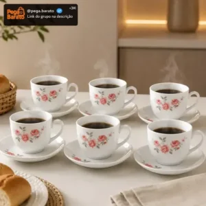 Jogo De Xicaras E Pires Vidro Café Chá 12 Peças 220ml - Imagem 1