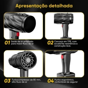Soprador Turbo Portátil 48v Recarregável 2 Baterias Mini De Mão, Potente, Folhas Pó Limpeza Carro - Imagem 8
