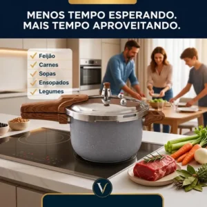 Panela De Pressão Indução 4,2L Revestimento Ceramico Antiaderente Com 4 Valvulas De Segurança Fechamento Externo, Cabos Soft Touch Vitrex Cinza Granito - Imagem 7
