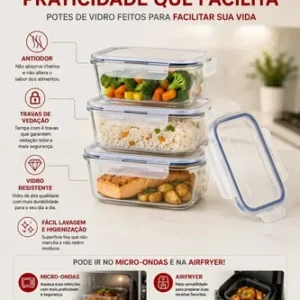 Kit 10 Potes Herméticos Vidro 640ml Starhouse Marmita Forno Micro-ondas Airfryer com 4 travas de super vedação - Imagem 7