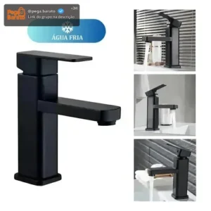 Torneira Para Banheiro Monocomando Preto Fosco Água Fria Instalação Em Bancada Compatível Com Cuba De Apoio Em ABS Resistente Design Moderno Alta Durabilidade E Fácil Limpeza FC-138 Via Flix - Imagem 1