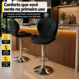 Banqueta Spin Estofada Giratória Com Regulagem De Altura Cor Preto - Imagem 3
