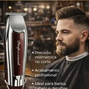 Máquina Profissional Cortar Cabelo E Barba Acabamento Sem Fio Prateado Com Marrom Bivolt 110/220 Cartel Barber Shop - Imagem 12