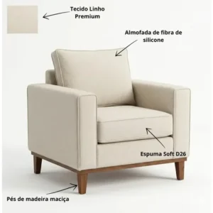 Poltrona Beny Luxo Pes Madeira Linho Reforçada Sala Quarto - Imagem 7