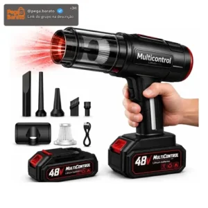 Aspirador De Pó Portatil Recarregável Turbo Com Bateria 48v 3000mah Sem Fio Automotivo Elétrico Soprador Para Casa Carro Escritório Preto 127/220v - Multicontrol - Imagem 1