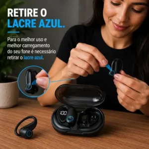 Fone de Ouvido Bluetooth TWS Esportivo com Gancho para Academia e Corrida - Imagem 3