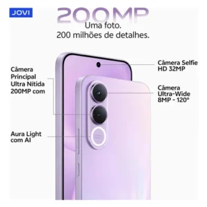 Smartphone JOVI V70 5G Câmera 200MP 512GB de Memória 16GB RAM (8GB + 8GB RAM expansível) Bateria de 7000mAh, Processador Octa-Core, Pacote de Benefícios com troca de tela grátis - Lilás Boreal - Imagem 3