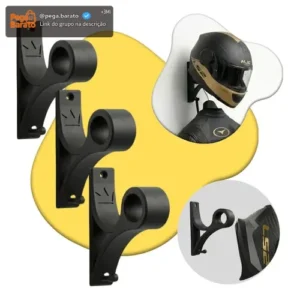 Kit 3 Suportes Capacete Parede Com Gancho Chaves + Parafusos - Imagem 1
