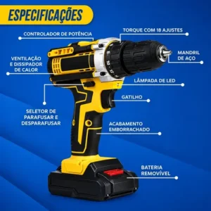 Parafusadeira Furadeira C/ 2 Baterias Maleta Kit Completo Led Eixo Flexível Vários Níveis Torque Simake - Imagem 8